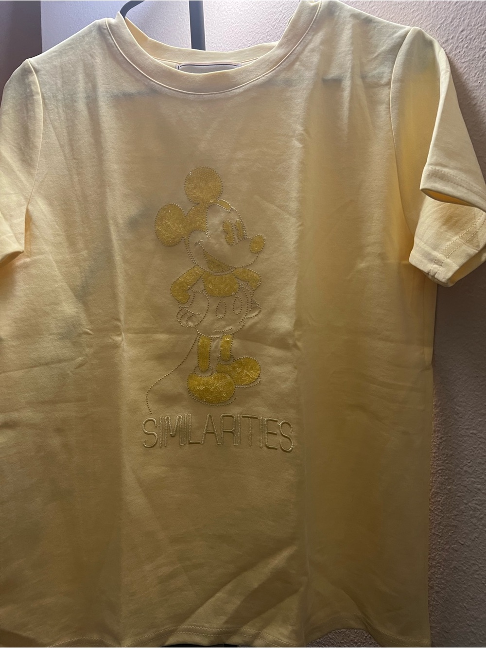 Yellow Tee with Sequin Mouse Character